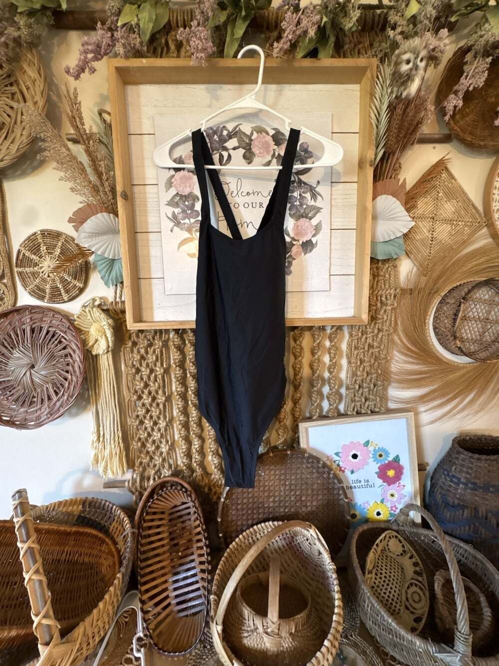 Quince One-Piece Swimsuit Size M Black Criss Cross